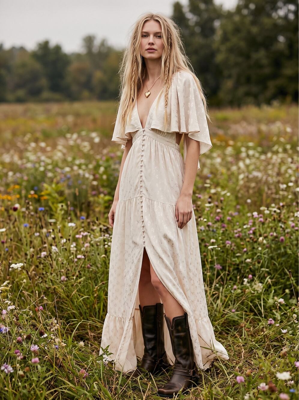 Free People Dainty Ethereal Fairy Cha Cha Maxi Dress in Ivory Cream Size Large
